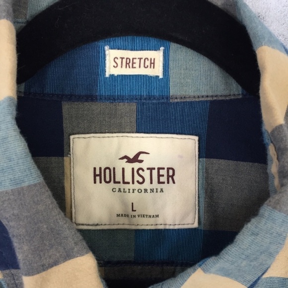 Hollister Stretch Button Down Shirt Mens Large Long Sleeve Block Check Pattern - Picture 7 of 11